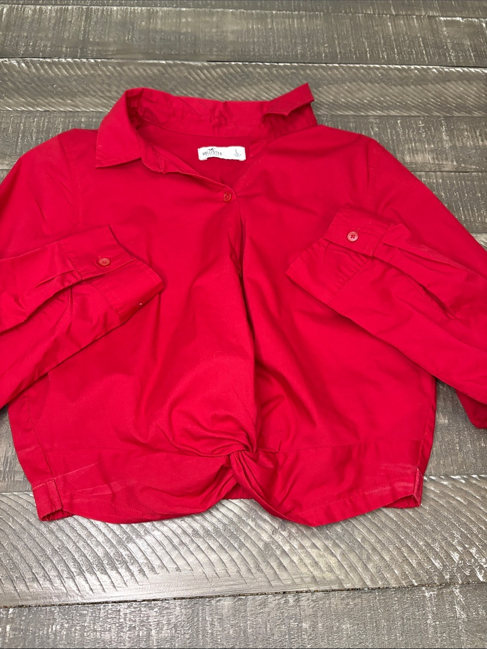 Hollister Red Classic Button-Up Shirt Juniors - Picture 4 of 7